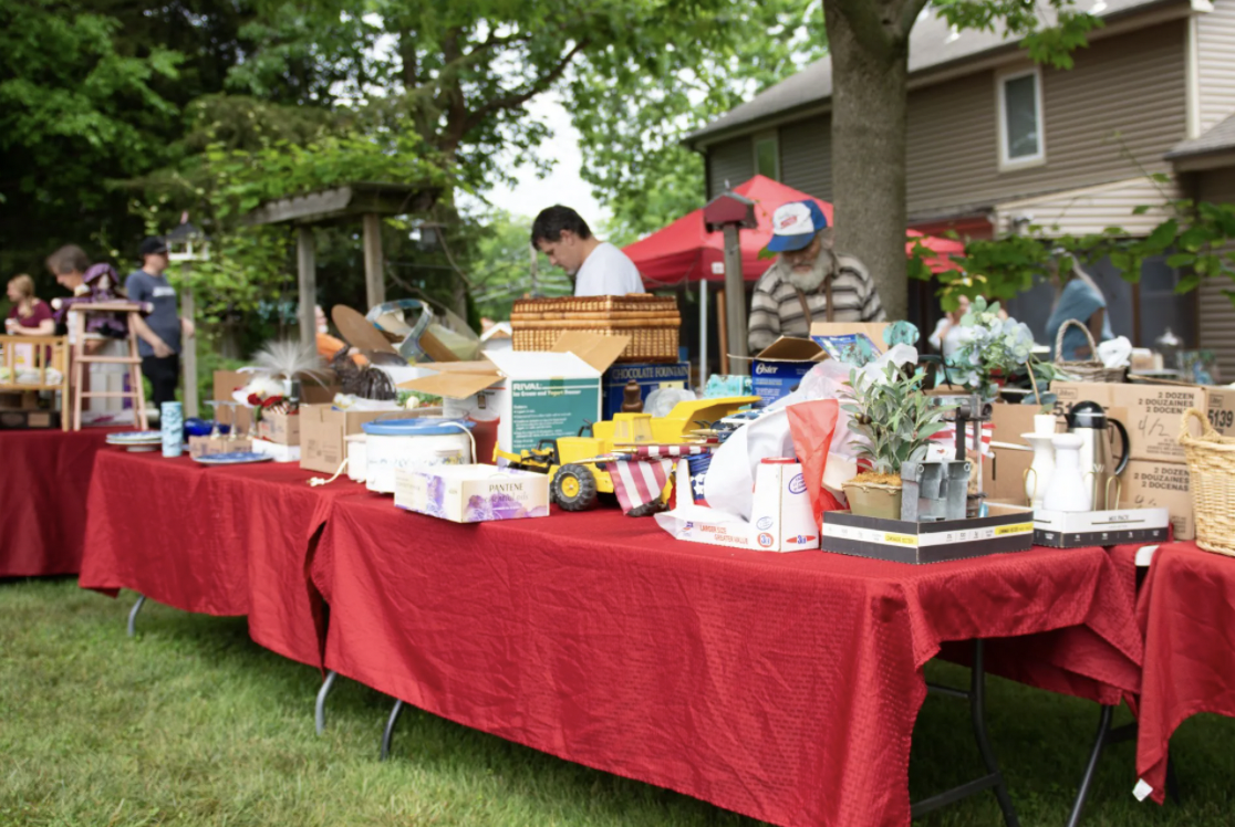 Auction items on display for review before an estate auction starts