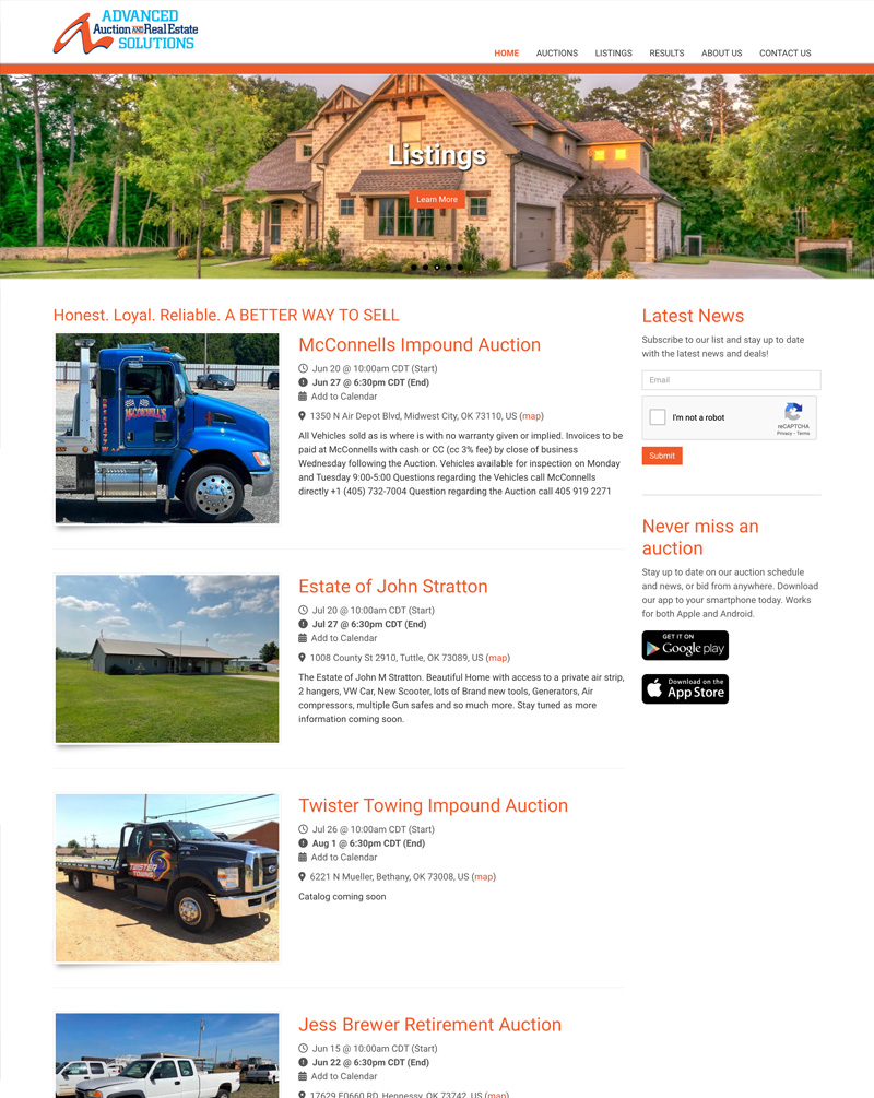 Website preview for Advanced Auction Solutions