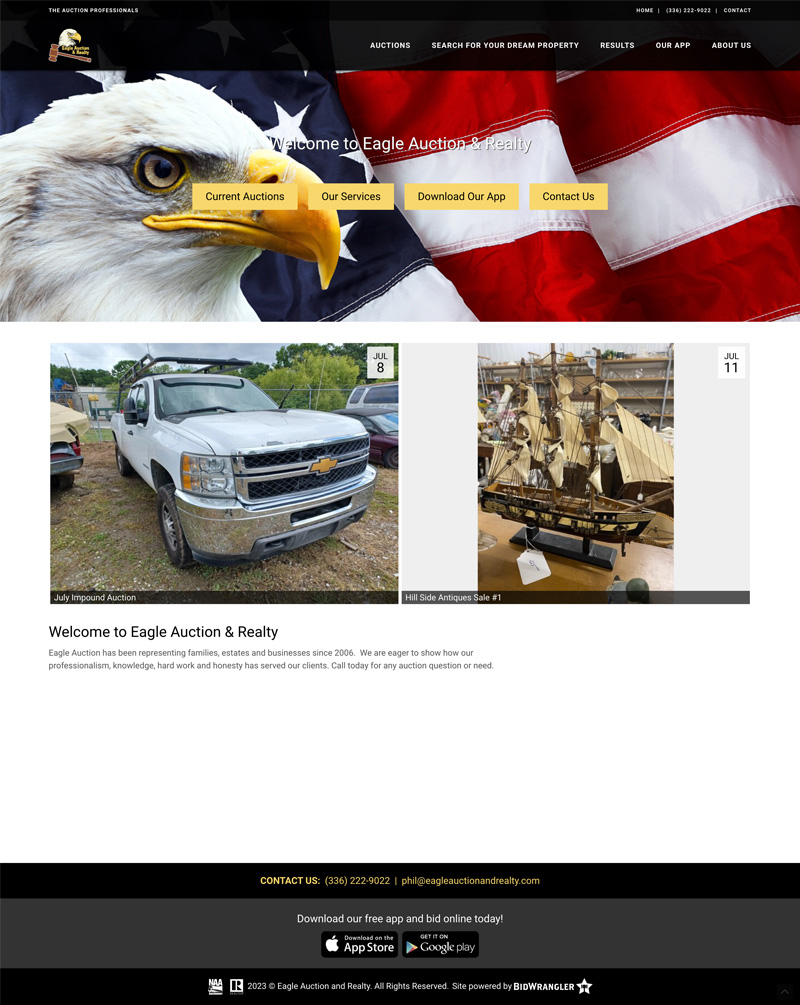 Website preview for Eagle Auction and Realty