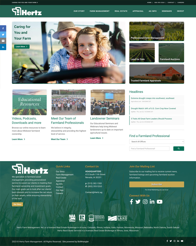 Website preview for Hertz Farm Management