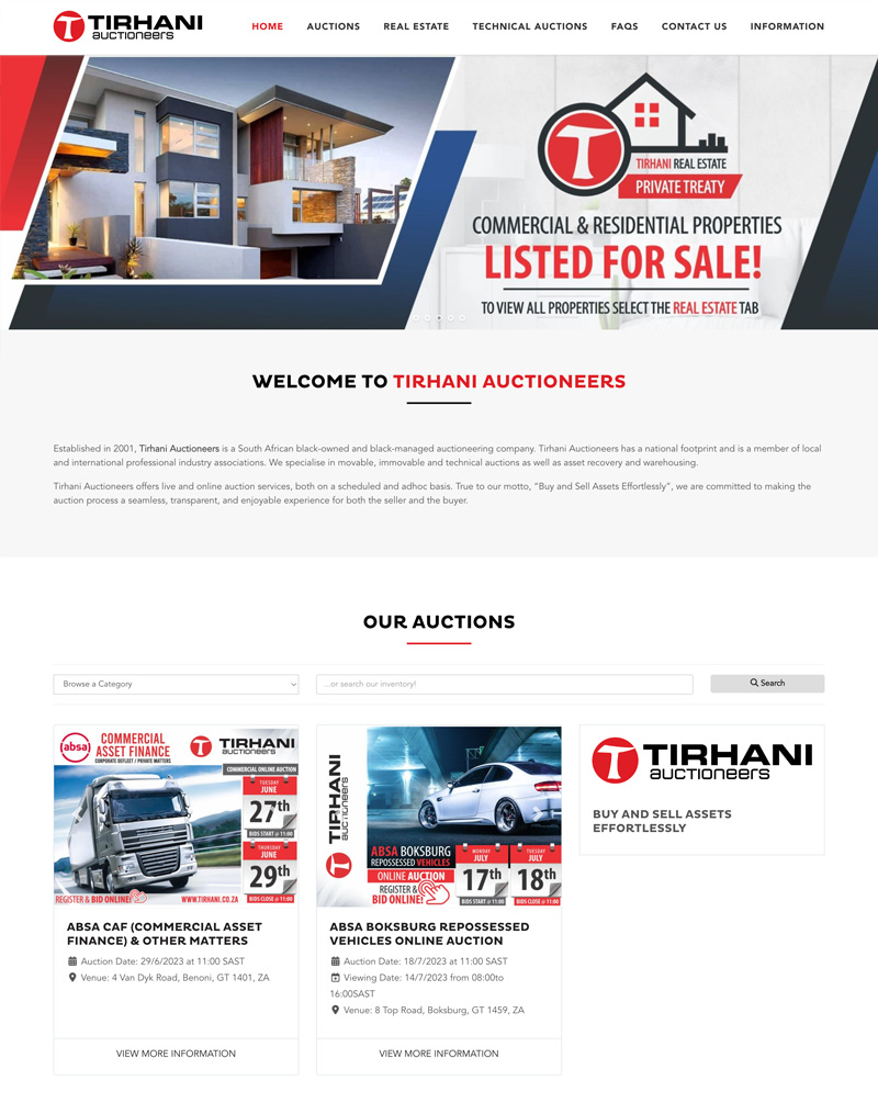 Website preview for Tirhani Auctioneers
