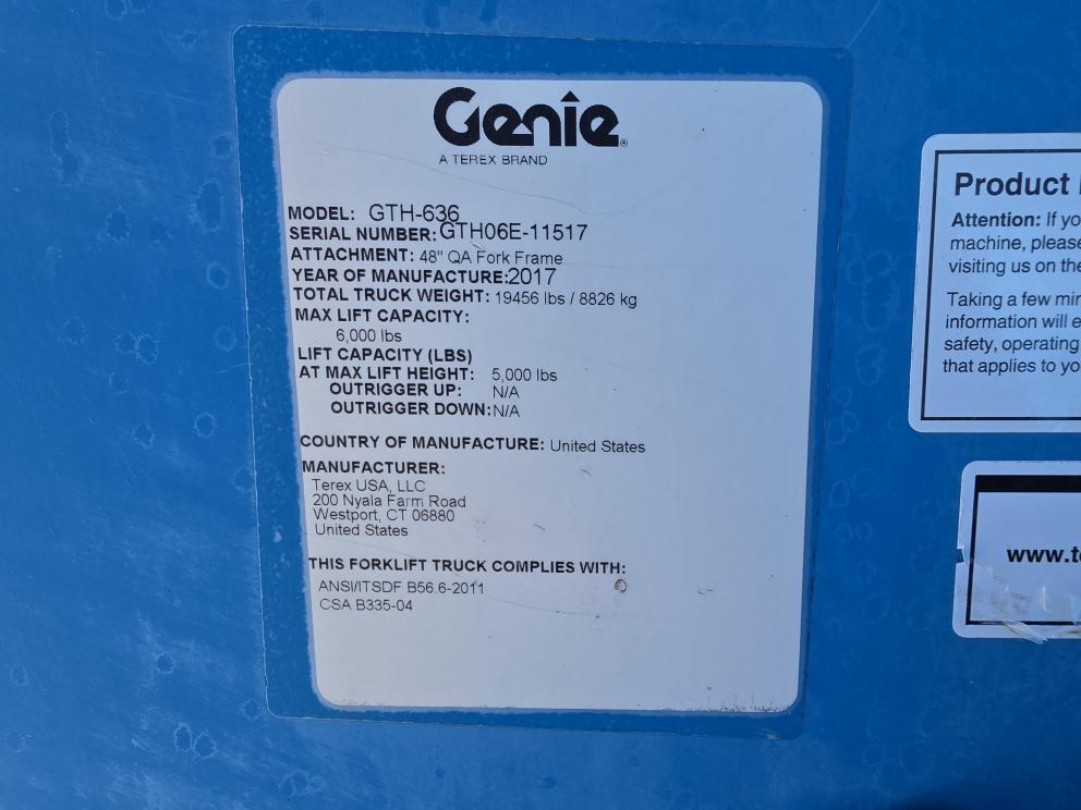 Image for 2017 Genie GTH-636