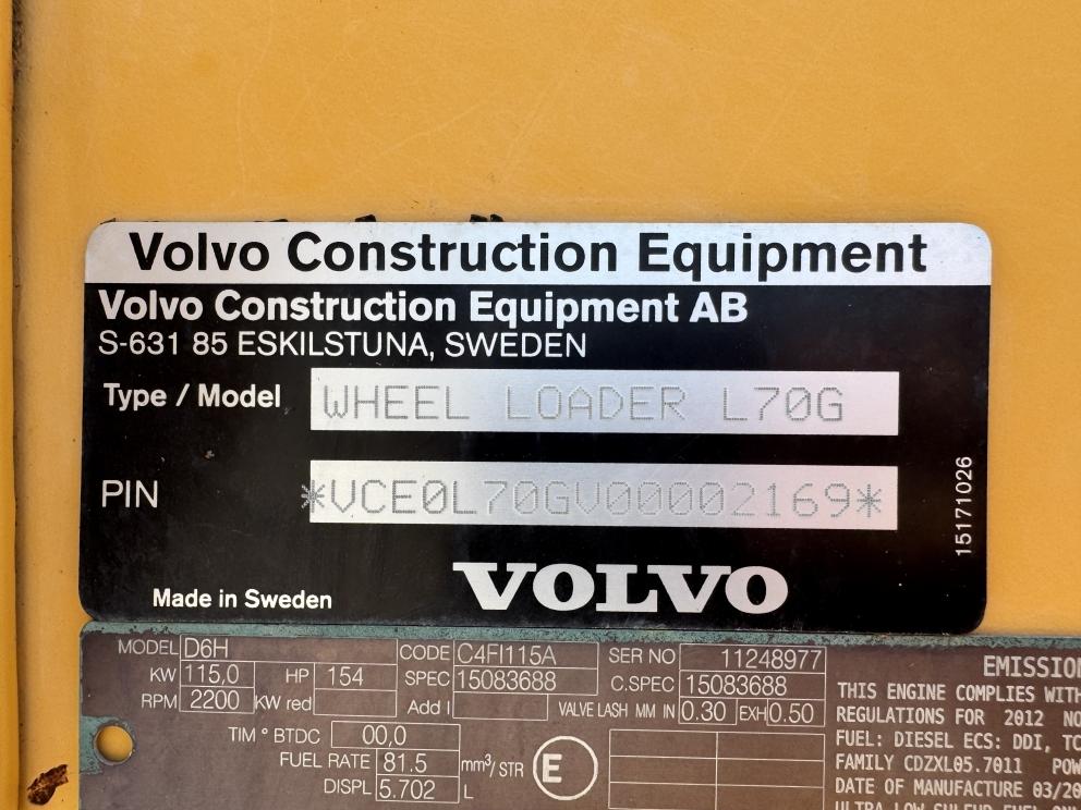 Image for 2012 Volvo L70G Wheel Loader