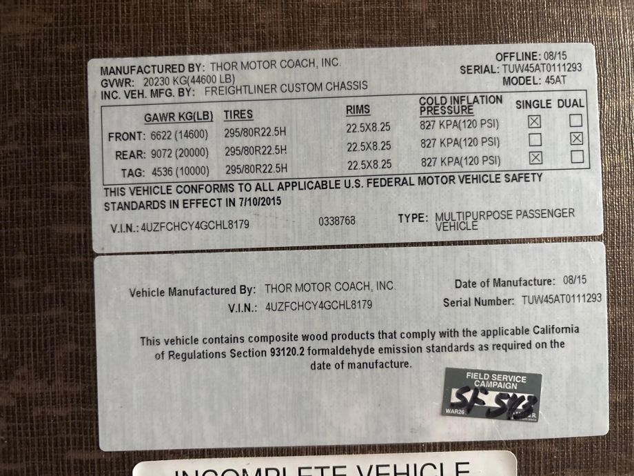 Image for 2016 Thor Tuscany 45AT Motorhome