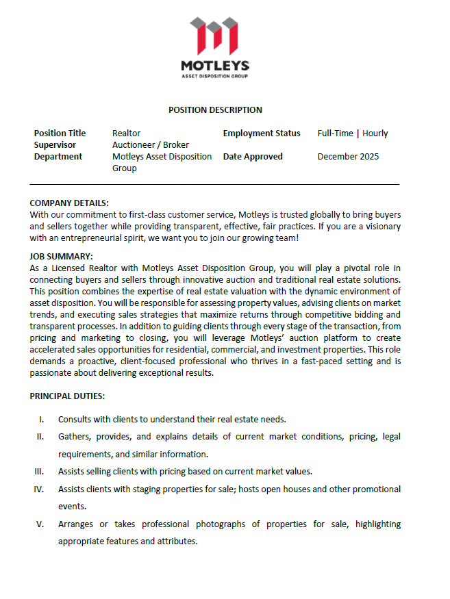 Real Estate Agent/Broker Job Description