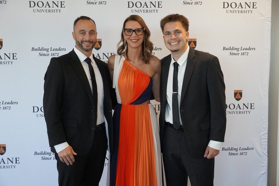 Courtney Buman and Travis Buman at a Doane University gala