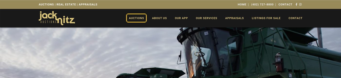 Jack Nitz Auctions home page with the Auctions menu highlighted
