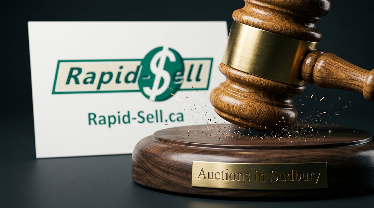 A wooden auctioneer gavel striking the block at a popular live public auction in Ontario.