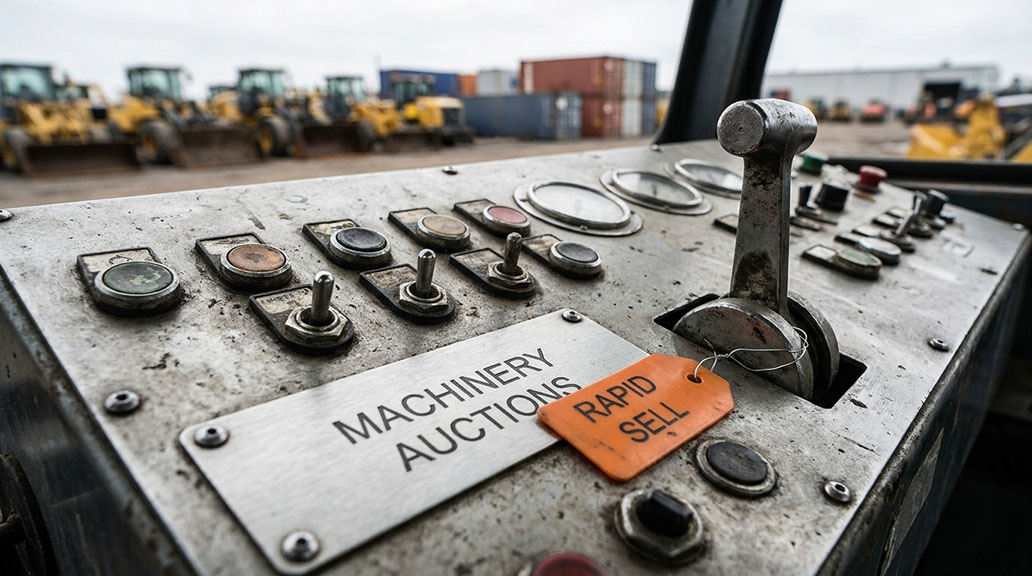 Machinery control panel and auction tag during equipment inspection