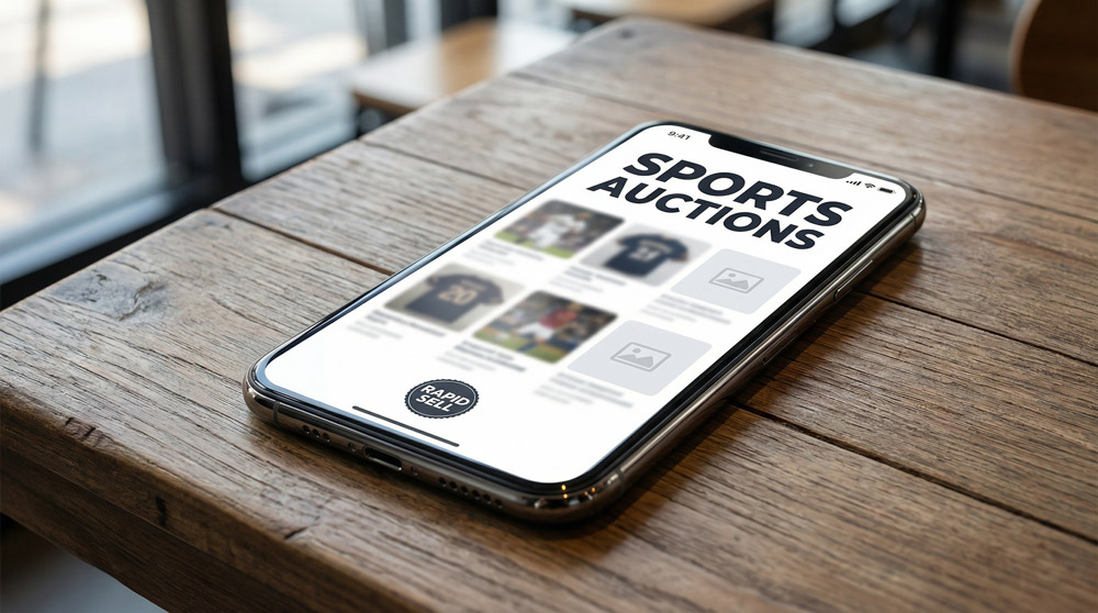 Mobile bidding app interface for Rapid Sell sports auctions on smartphone