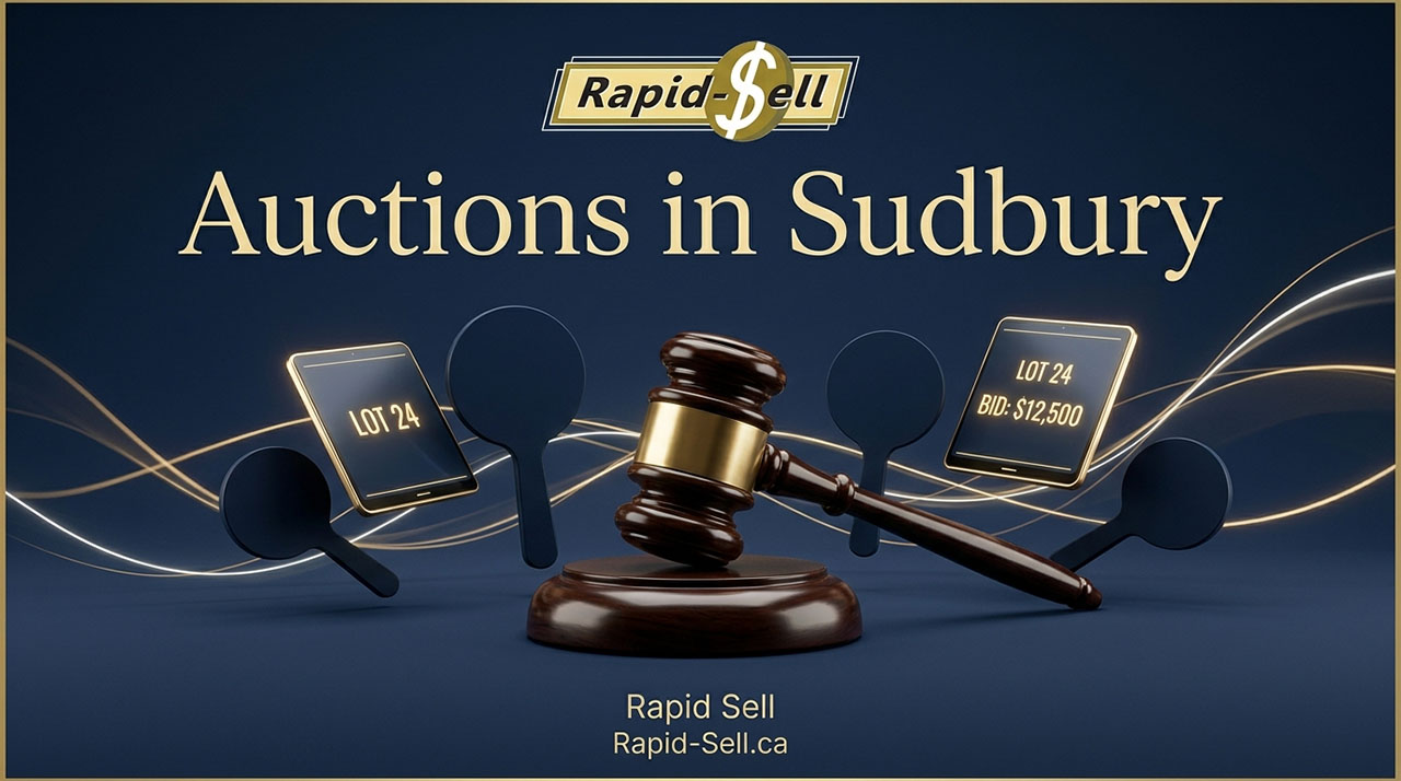 Digital screens and tablets showcasing live simulcast technology for online auctions in Canada.