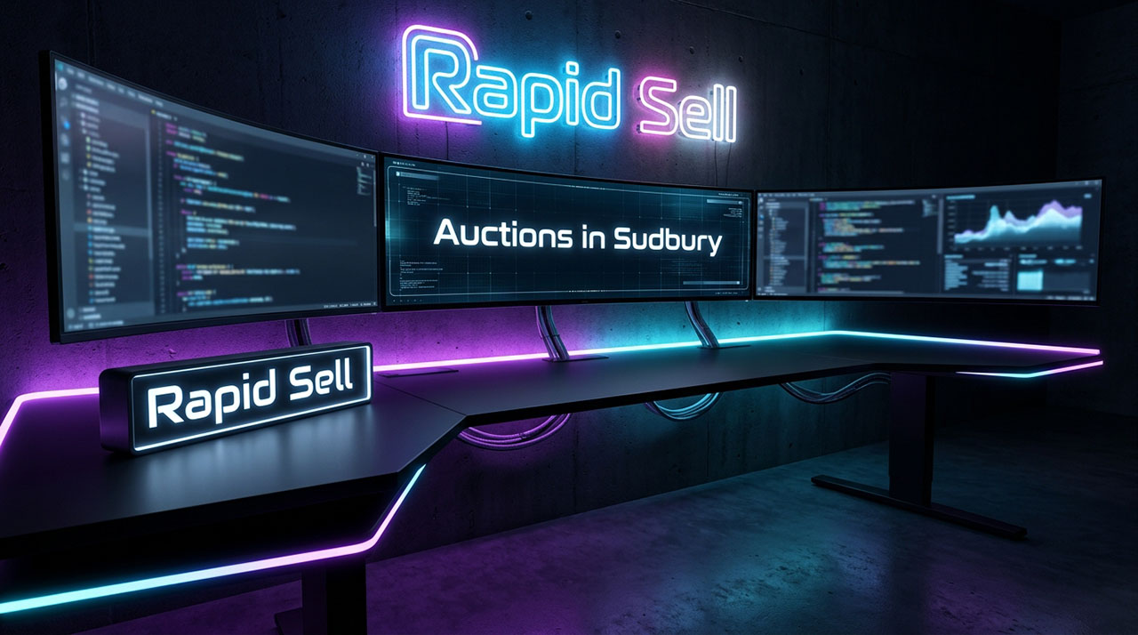 A multi-monitor digital setup used by buyers for fast, remote bidding on Canada's premier online auction platform.