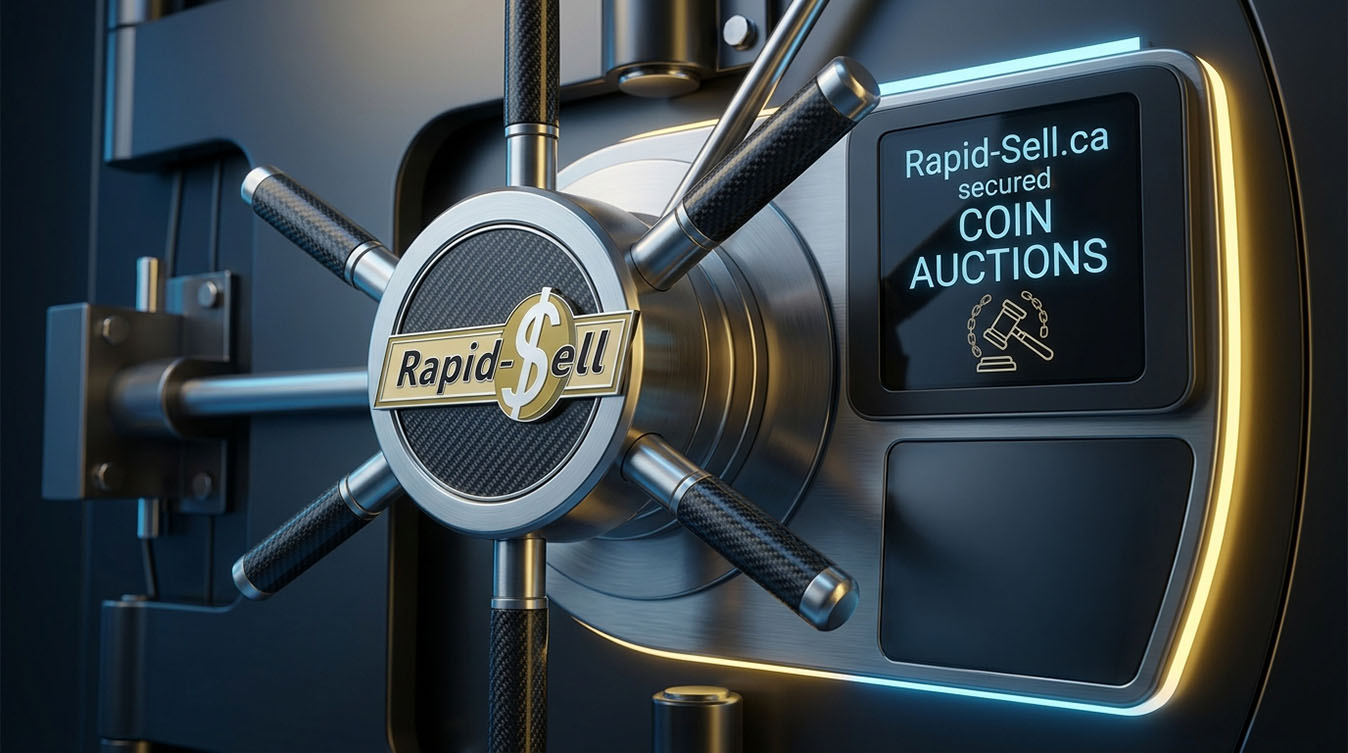 Secure coin auction vault door with digital keypad representing protected online bidding on Rapid-Sell