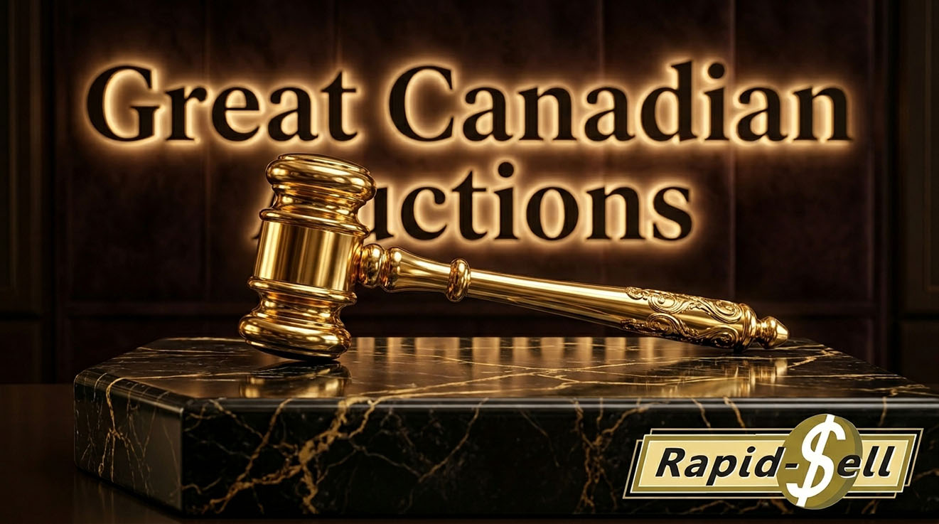 A golden auction gavel resting on a black marble base, representing winning strategies at Great Canadian Auctions in Ontario, Toronto.