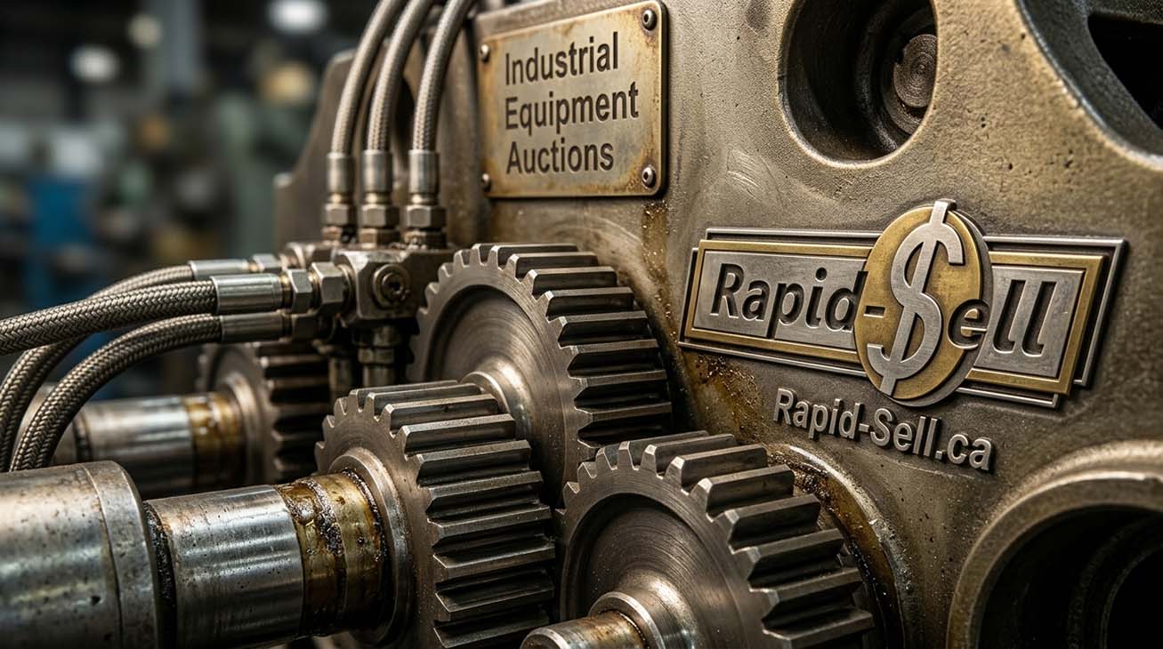 Close-up of gears and mechanical components on used industrial machinery