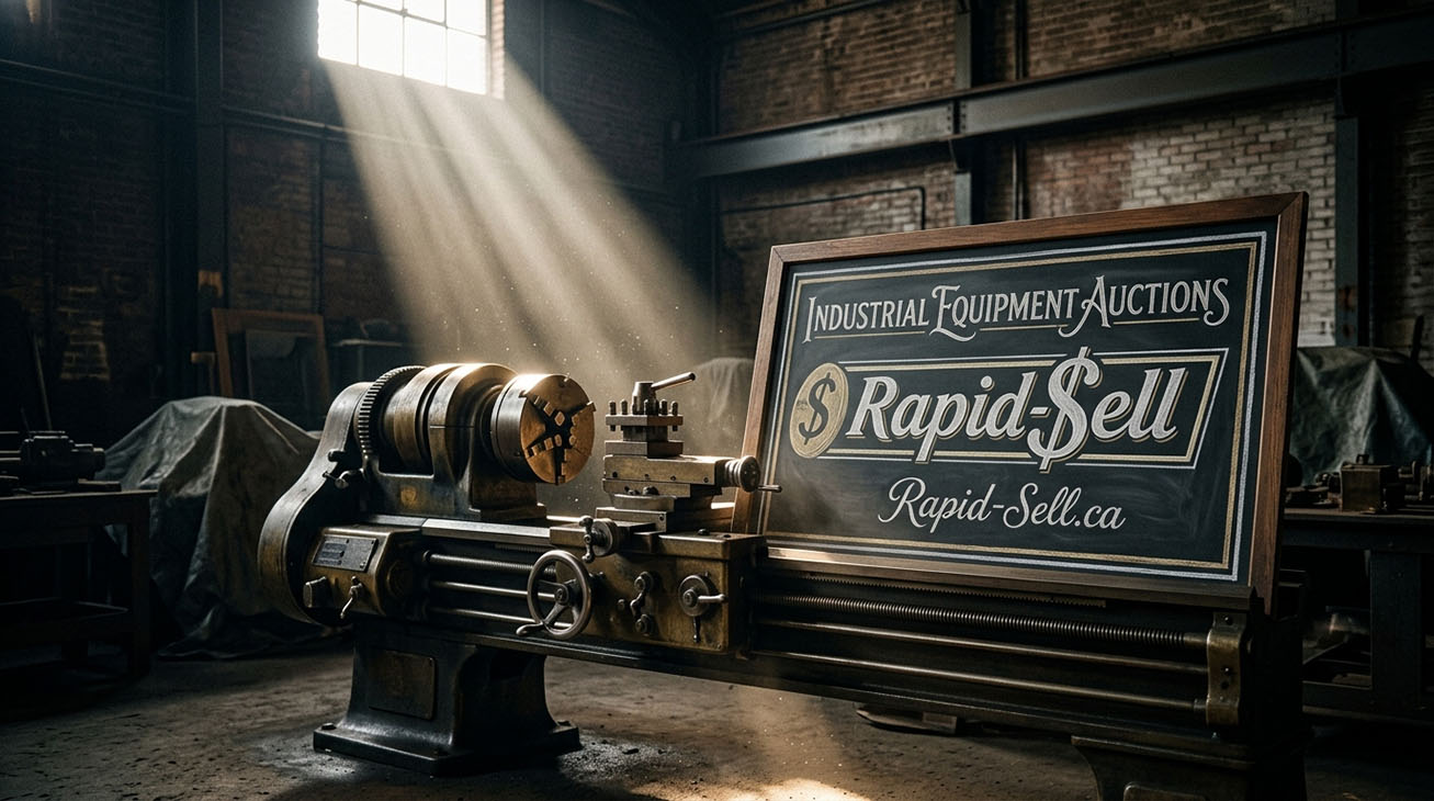 Used metalworking lathe displayed in an industrial workshop