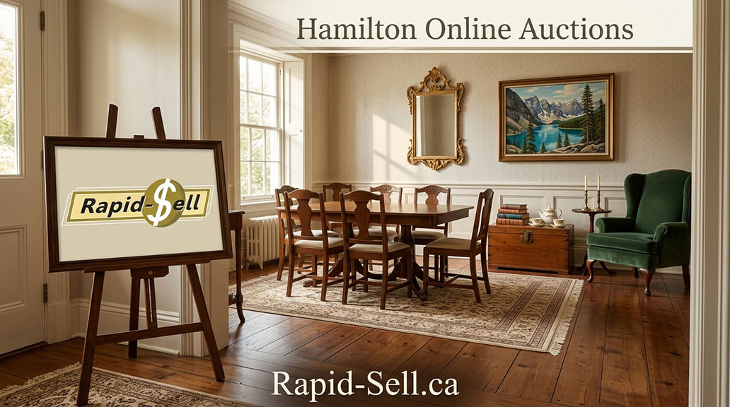 Vintage dining room table and gilded antique mirror sold through Rapid-Sell.