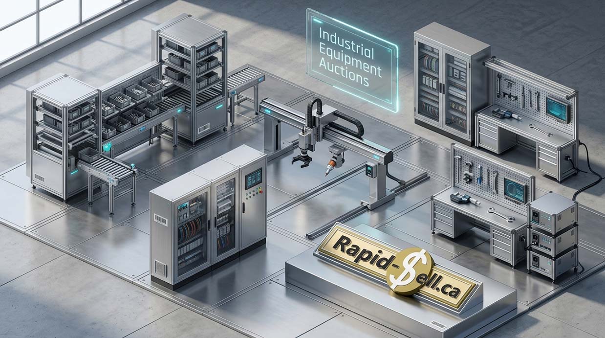 Automated material handling system with conveyors, racks and industrial control equipment