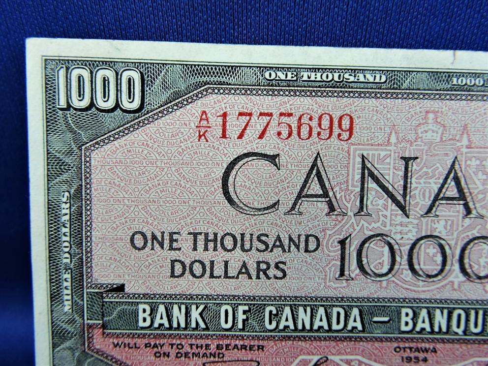 Image for 1954 $1000 CANADIAN BANKNOTE .. INVESTMENT QUALITY COLLECTIBLE