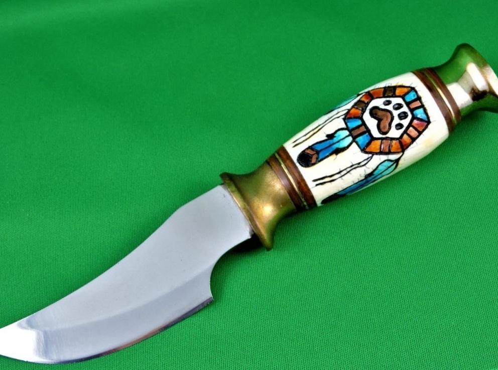 Image for Wolf Paw Print Hunting Knife - Mandella on Handle