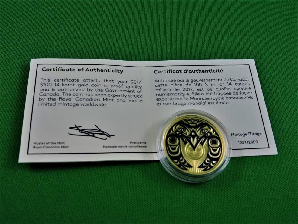 Image for Raven Brings The Light - Canadian $100 Gold Coin