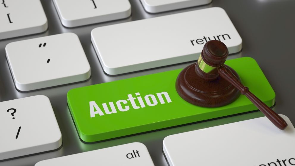 Green auction button  gavel